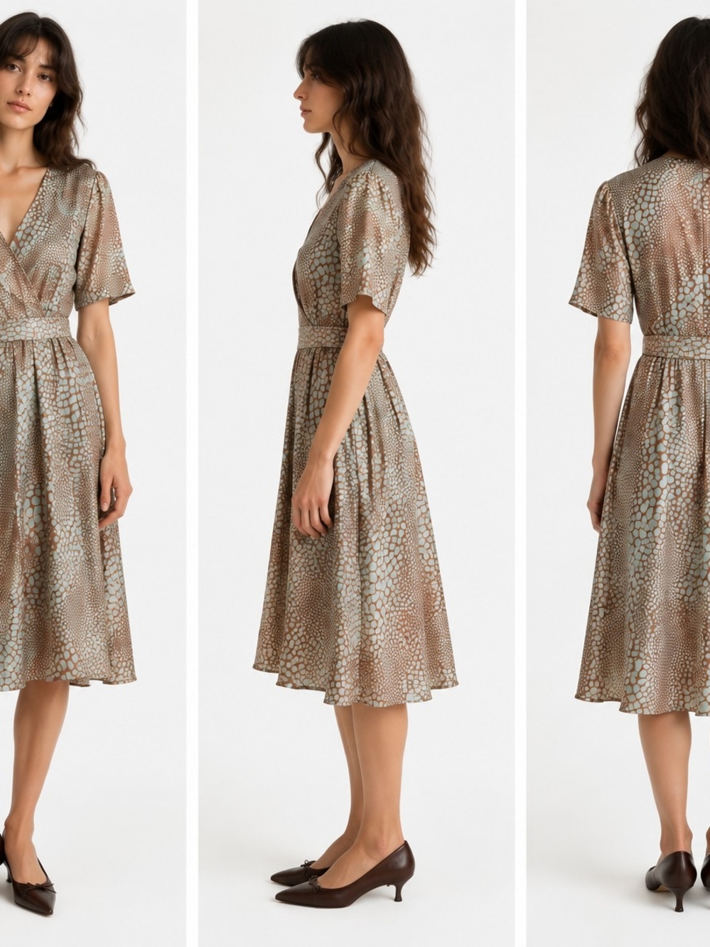 Givenchy Couture Taupe & Light Turquoise Animal-Print Wrap Midi Dress